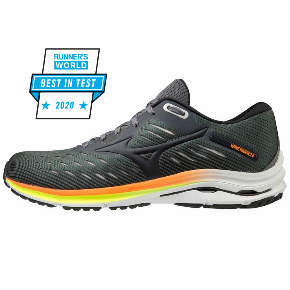 Mens Mizuno Wave Rider 24 Running Shoes Deep Green/Orange Philippines (RGNAZK459)